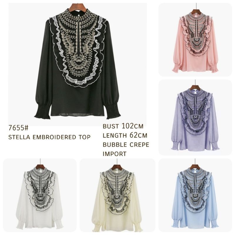 MDLV ~ 7655 STELLA EMBROIDERED TOP KOREA BLOUSE WANITA BLOUSE PREMIUM BLOUSE KOREA FASHION IMPORT