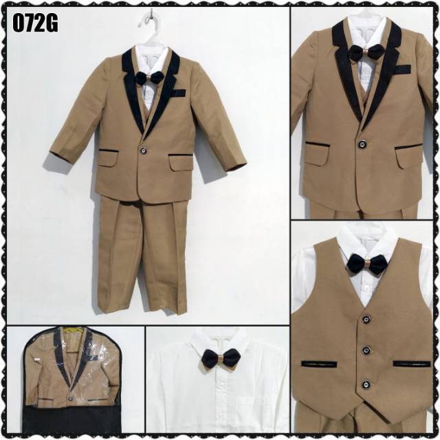 072G 6-10 THN SETELAN TUXEDO JAS + VEST ANAK 5 IN 1 WARNA GOLD COKLAT PREMIUM QUALITY