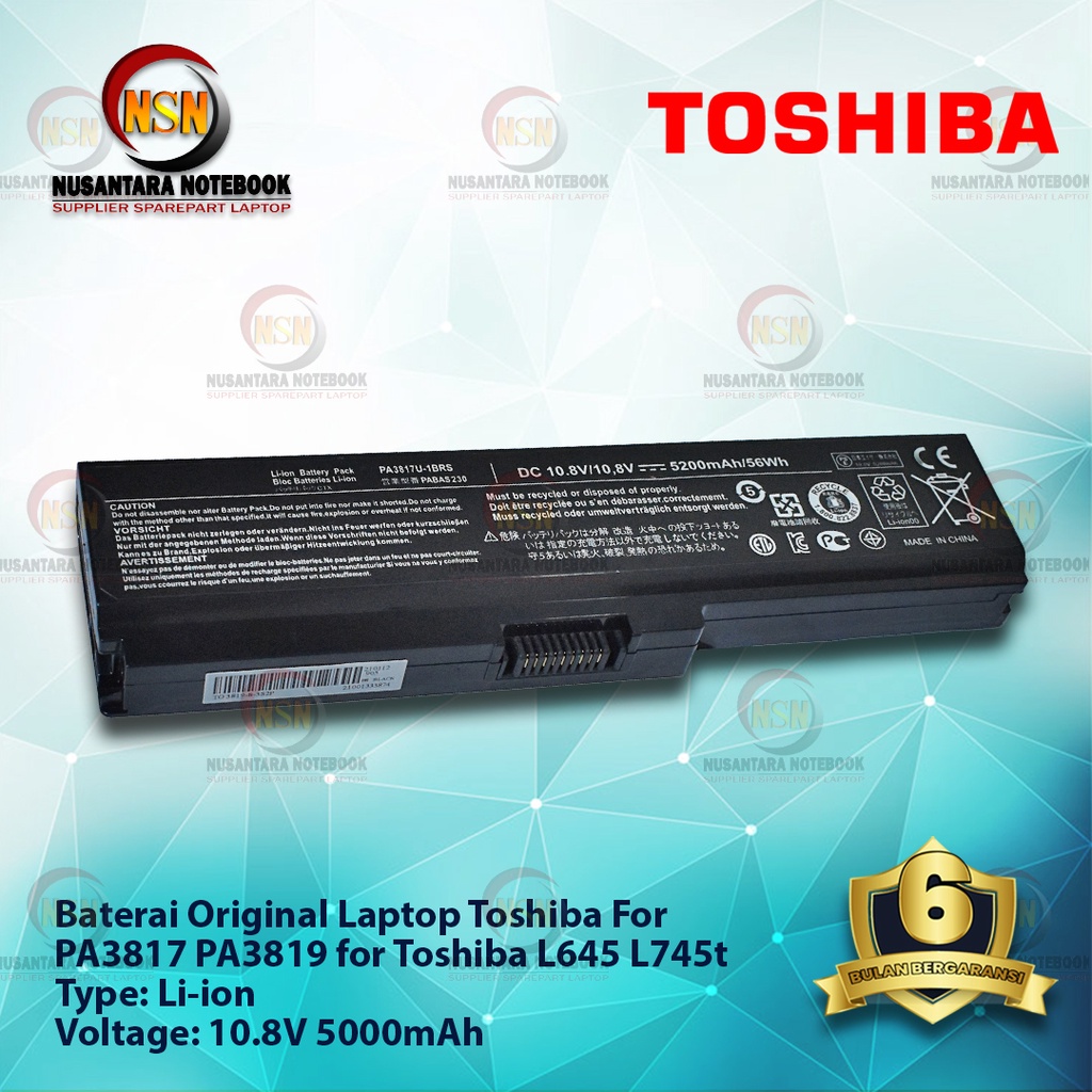 Baterai OEM Toshiba PA 3817 PA 3819 for Laptop L645 L745 PA3817