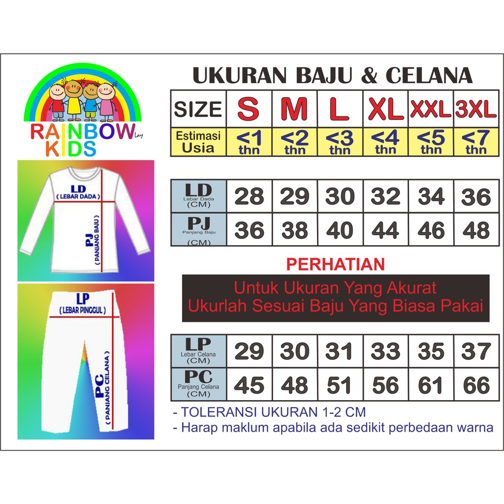 RAINBOW SETELAN PP / SET BAJU ANAK COWOK / UNISEX PP 1-8 TAHUN PART 1