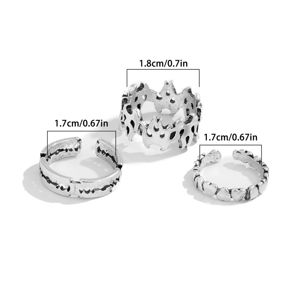 3pcs Cincin Model Terbuka Desain Hati Api Peach Gaya Retro Untuk Pria Dan Wanita