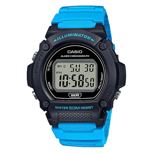 Casio General W219H-1A / W-219H-8B 2A 2A2 4A 8B Jam Tangan Pria Digital Karet Hitam