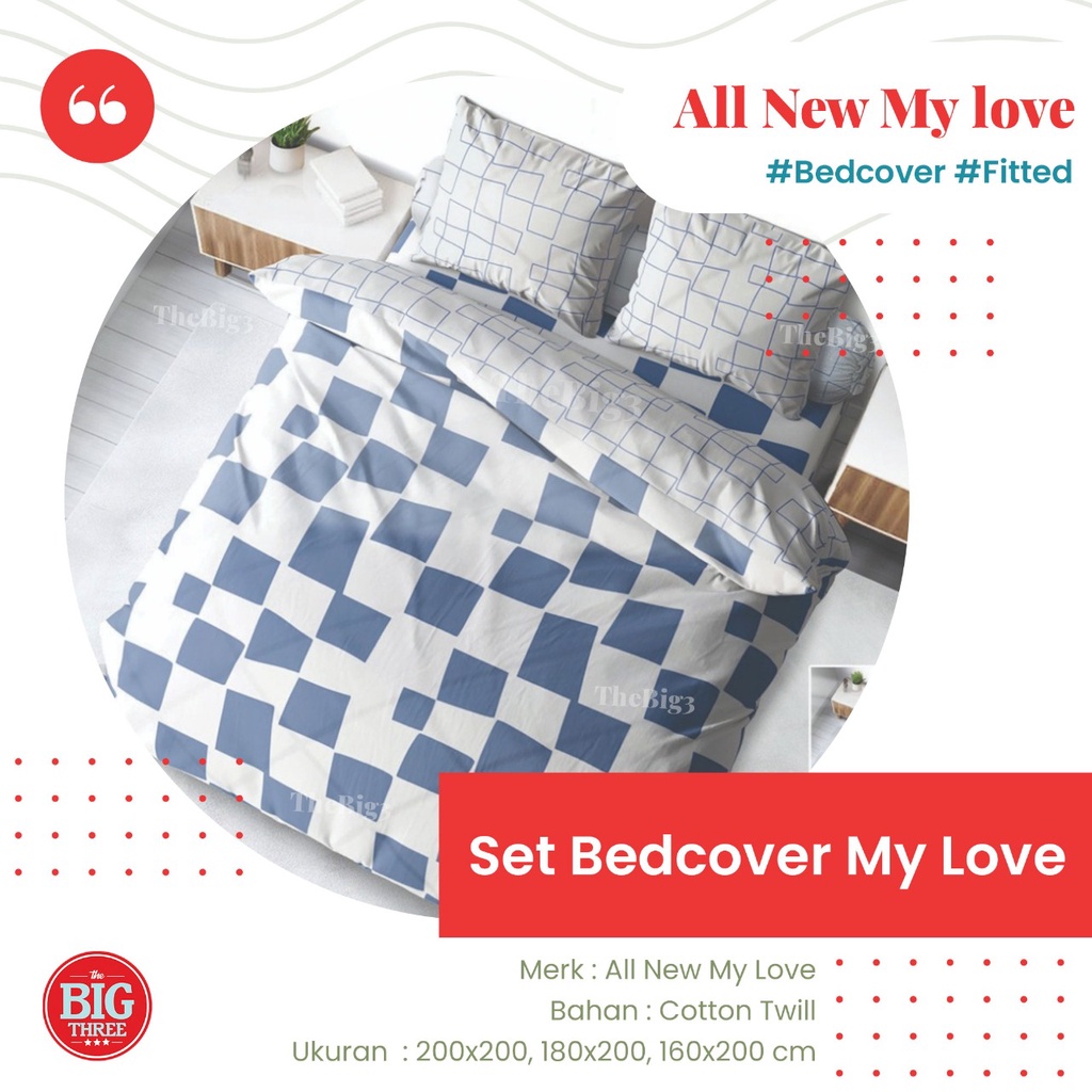 Bedcover + Sprei ALL NEW MY LOVE 180x200 Tinggi 30 Motif Zordic Serry Lavenia Pamela Tisha Bulma Village Nordic Pink Polka Sayuri Kazumi Magani Krissy Maple Leaf Kalia Ilona Kolase  -King 180 T30 , 160 T30 BC MY LOVE