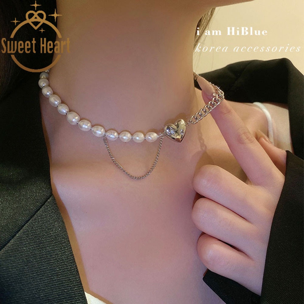 Natural Pearl Love Stitching Necklaces Female Hip-hop Punk Clavicle Chain Summer Simple Accessories Choker