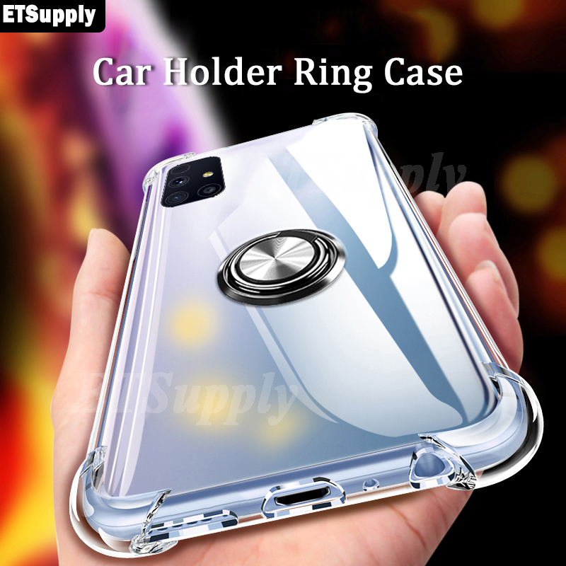 Casing Ponsel Udara Lembut untuk Samsung Galaxy M51 Penutup Penuh Cincin Mobil Magnetik Tahan Kejut 
