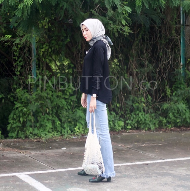 Kemeja Wanita Katun Rayon Polos Lengan Panjang - LOOSE SHIRT BLACK-6