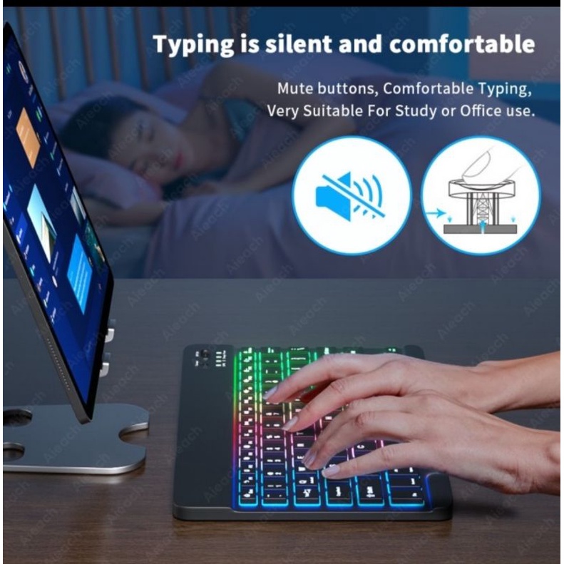 Keyboard Lampu RGB 10inch Mouse bluetooth &amp; Wireless Combo lampu 2in1