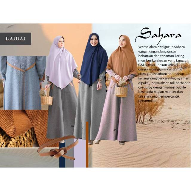 ORIGINAL 100% GAMIS DEWASA PREMIUM BY HAIHAI GM 60 GREY COKLAT NAVY