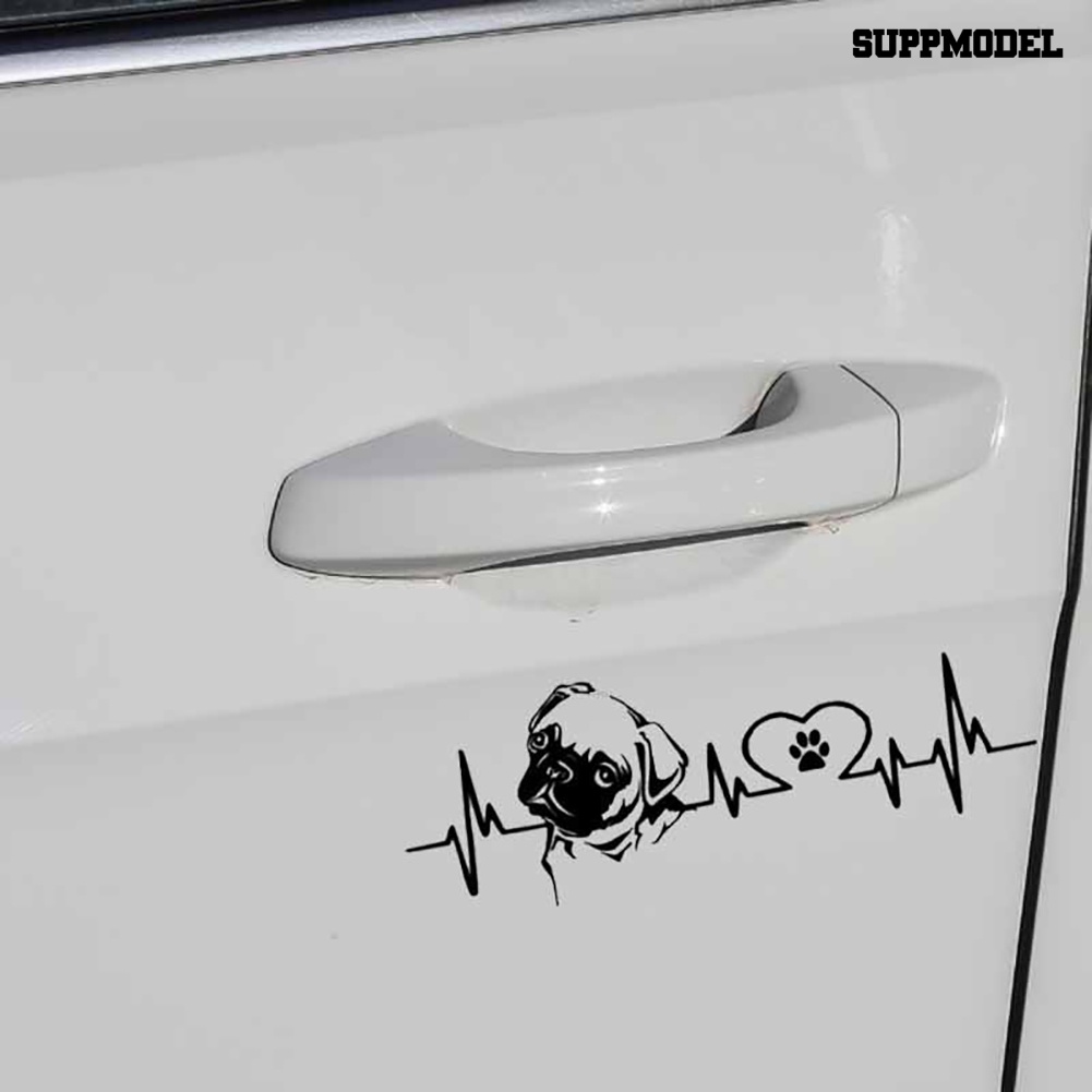 Stiker Reflektif Motif Detak Jantung Anjing Pug Untuk Dekorasi Bodykaca Mobil