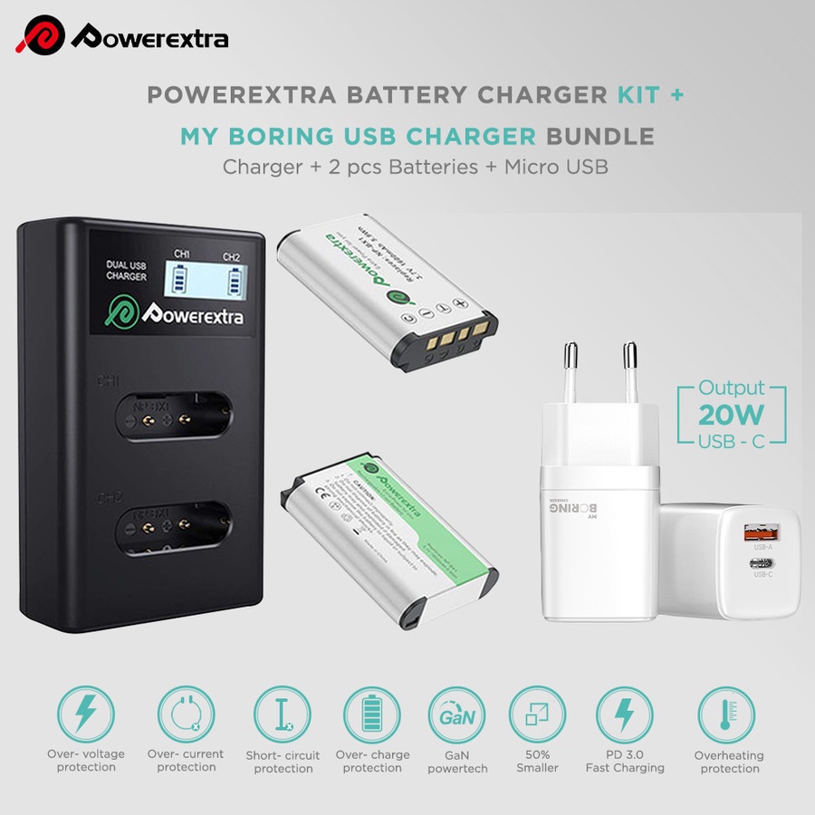 Powerextra Baterai Sony NP-BX1 2 Pack With Dual Charger + Fast Adaptor