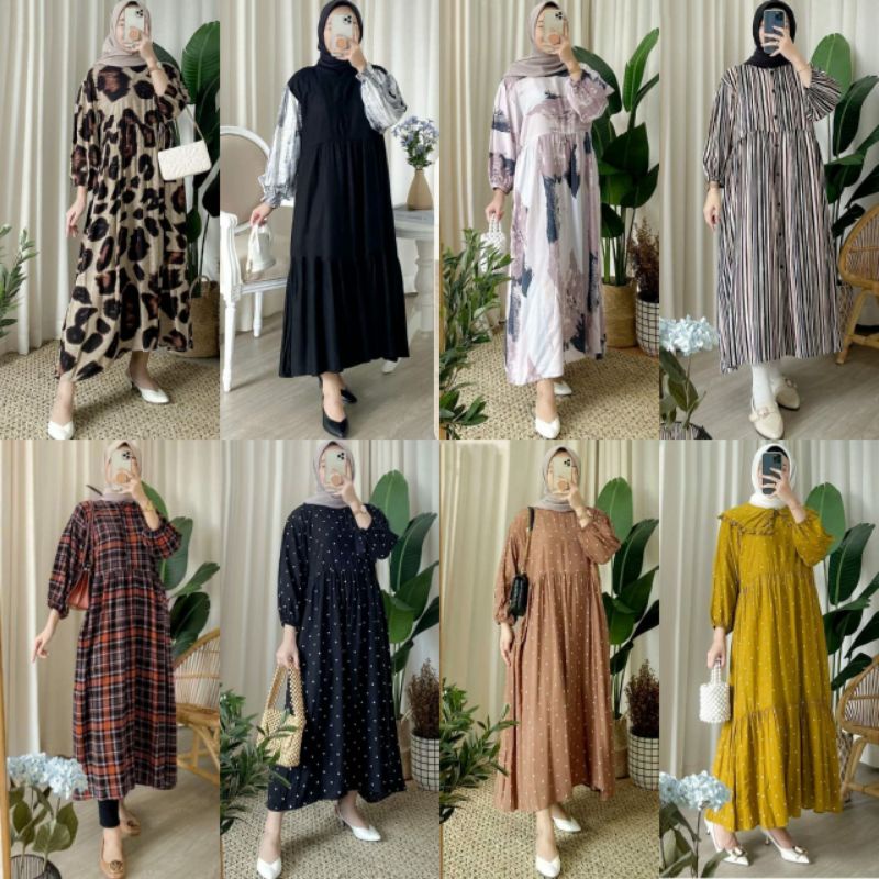 HAKO MIDI DRESS MOTIF TERBARU RAYON PREMIUM