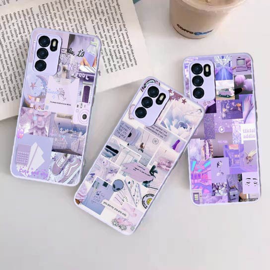 Softcase Glass Macaron Lilac [SM51]  For Oppo Reno 6 4G A5s A16 A15 Reno 5F Reno 5 A54 | Case Oppo A