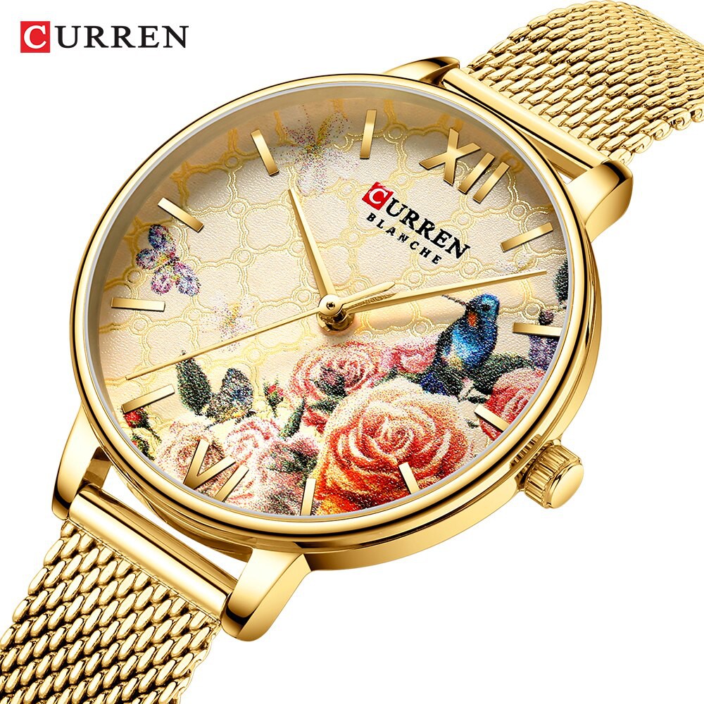 CURREN 9060 Jam Tangan Wanita Analog Tali Kulit Motif Vintage WATCHKITE WKOS