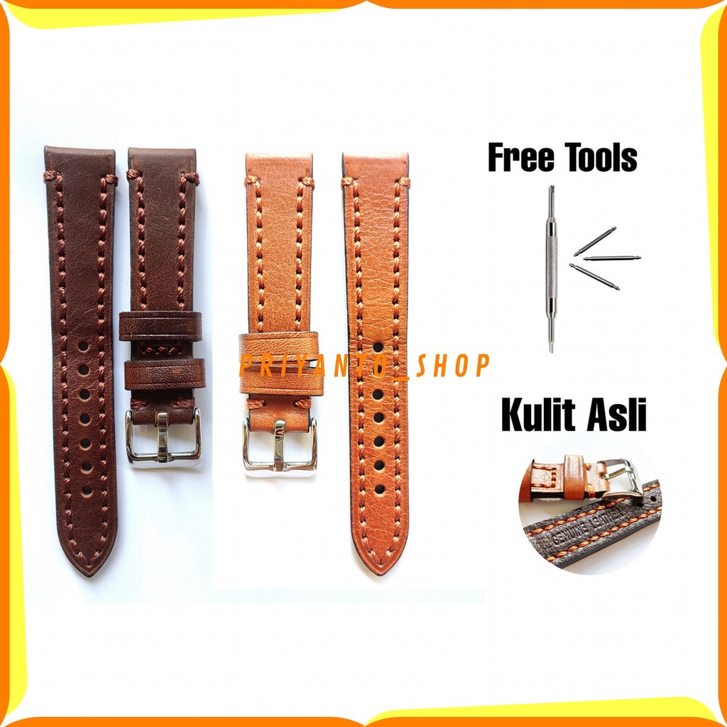 Leather strap Tali Jam Tangan Kulit Asli tebal Handmade PR007 Free Pen Remover