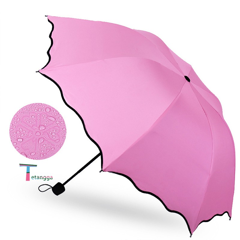 3D Payung Lipat Magic Umbrella / Dimensi Lapisan Hitam ANTI UV ( Gelombang )  AJ-14 Flowers Umbrella