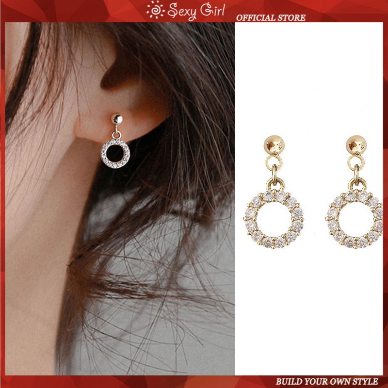 S925 Korean Exquisite Hollow Geometric Earrings Sweet Zircon Earring Sexy Girl Jewelry