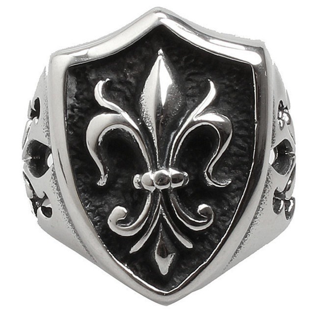 SEUSUK Cincin Desain Emboss Fleur de Lis Gaya Vintage/Punk/Biker untuk Pria/Wanita