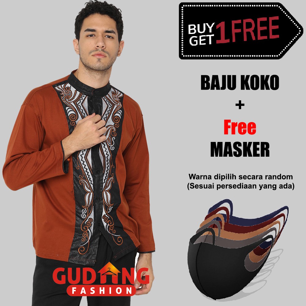 Baju Koko Distro Bordir Pendek Plus Free Masker