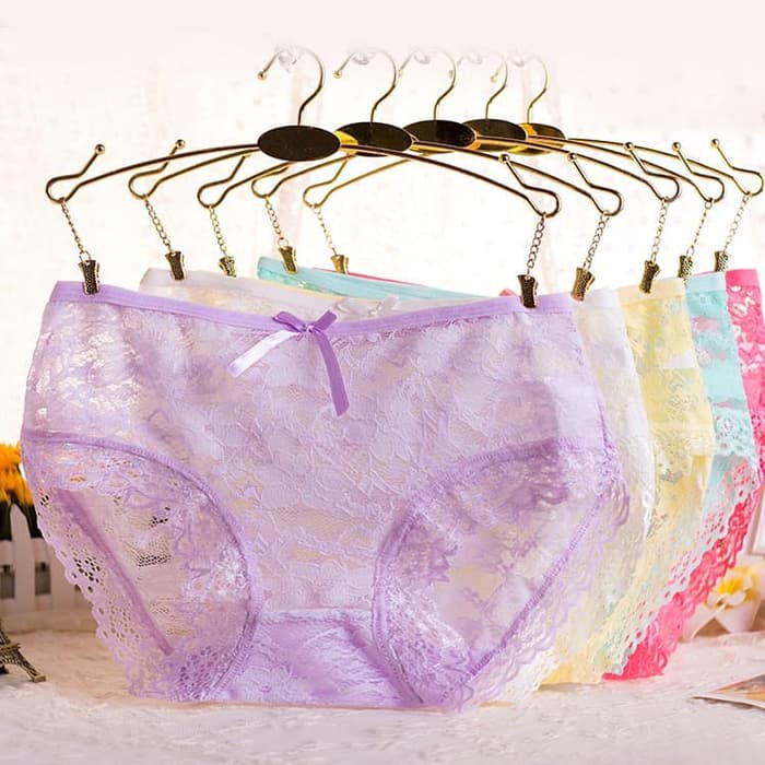 cd 225Celana Dalam Gstring wanita Sexy Lace Transparan Thong Lingerie C100 - Putih