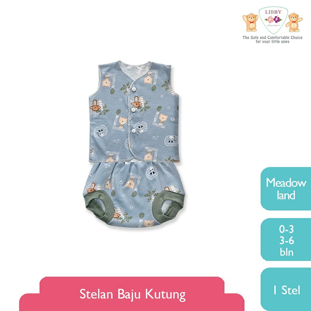 Libby Stelan Baju Kutung &amp; Celana Pop Kancing Depan Meadow Land Series (Satu Set Isi 3Pcs)