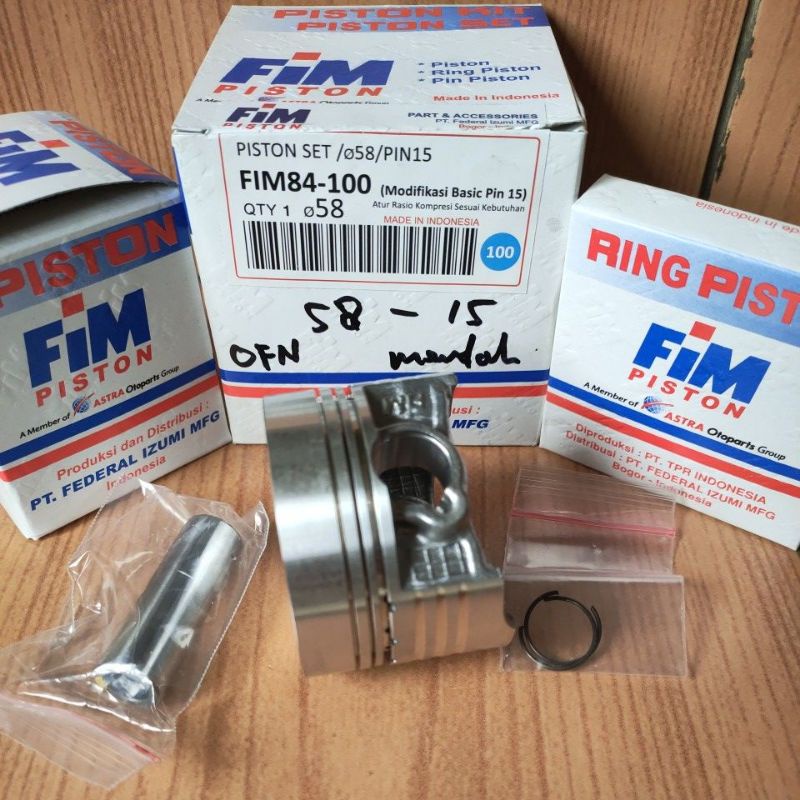 Seher/piston kit merk fim bahan mentah ukuran 57/57,5/58/58,5/59/59,5/60 pin/pen 13 dan pin/pen 15-5