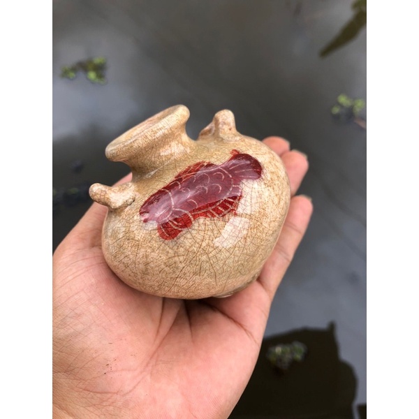 Cupu Kramik Kuno Retak 1000 Motif Ikan Merah 99