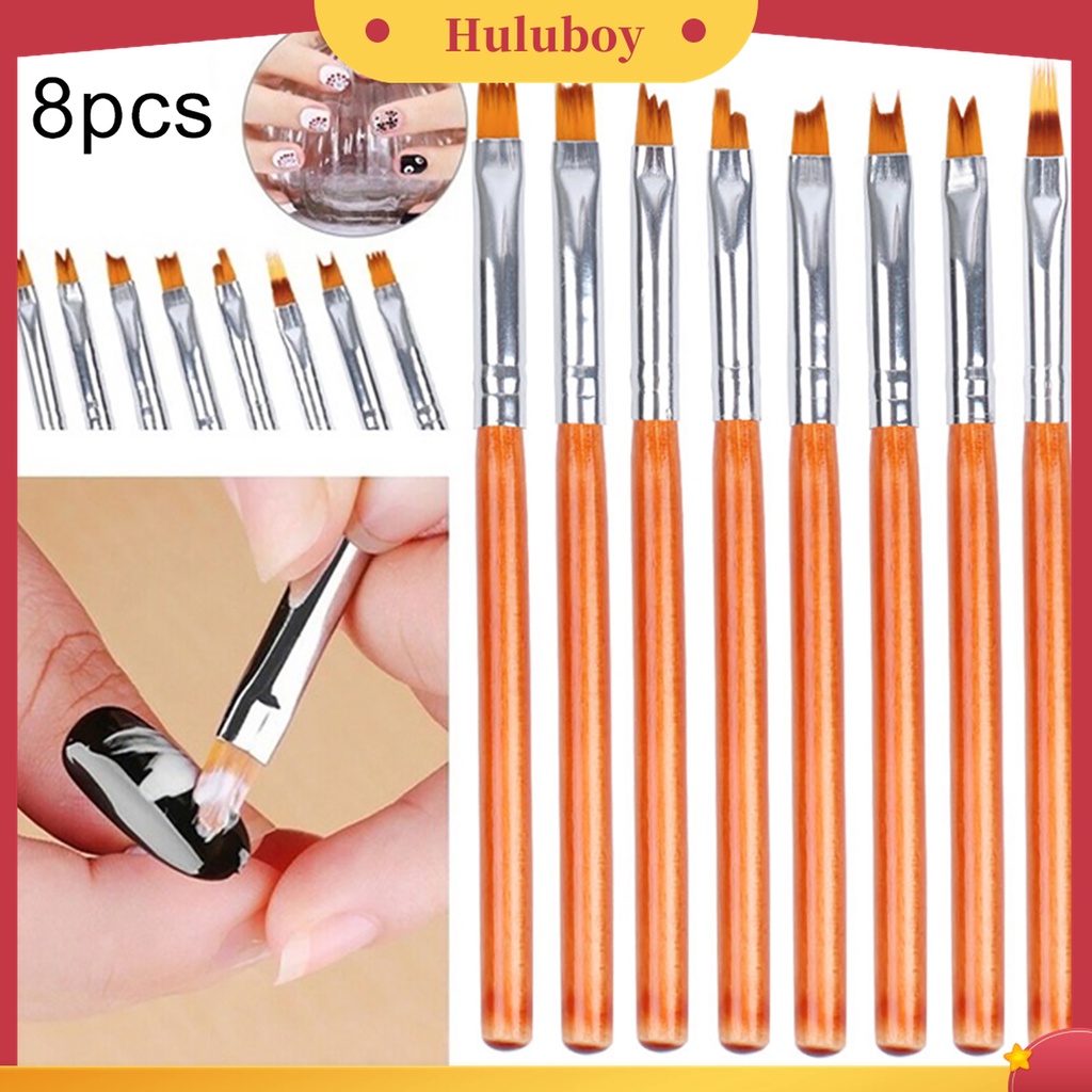 Huluboy Huluboy♡ 8pcs / Set Pen Brush Untuk Menggambar Bunga / Garis Kutek UV Gel Manicure