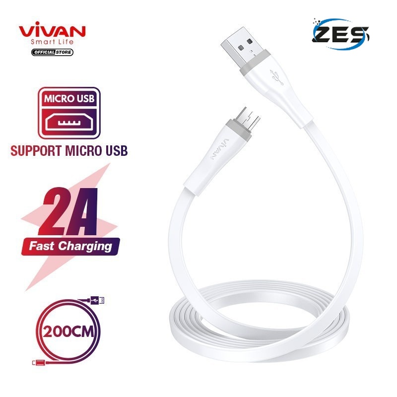 SM200S - KABEL DATA VIVAN MICRO USB ORIGINAL 200 CM 2 M FAST CHARCING 2A