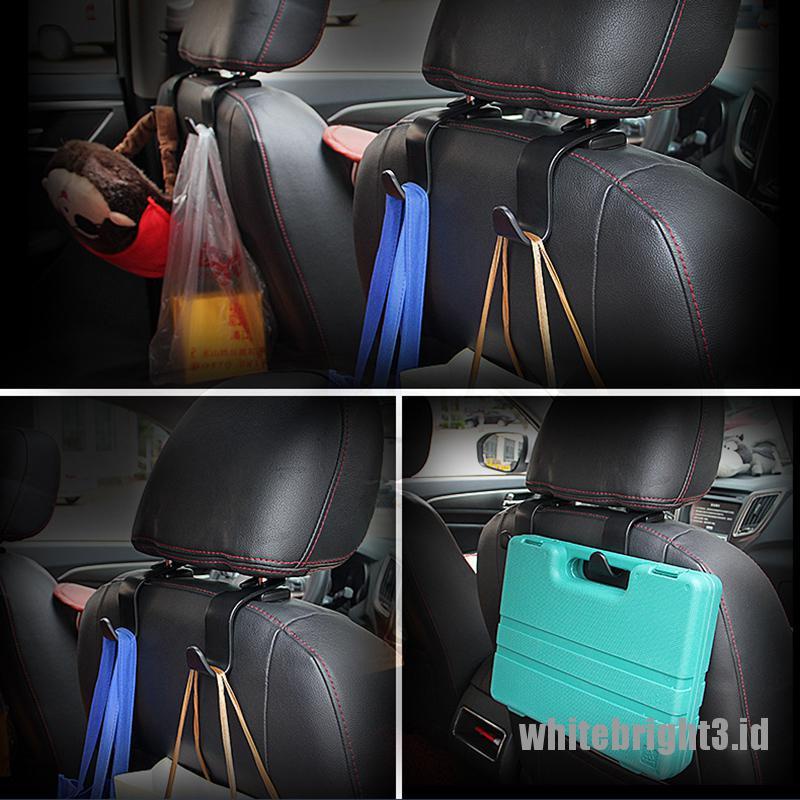 2pcs Kait Gantungan Tas / Kantong Belanjaan Warna Putih Untuk Belakang Jok Mobil