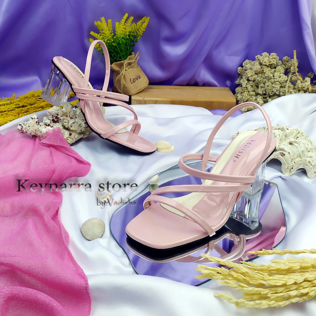VADISHA QUEENSHA Sendal Wanita, Sendal Heels/ Sendal Hak Kaca 7cm  RN 706 By.Keynarra Store