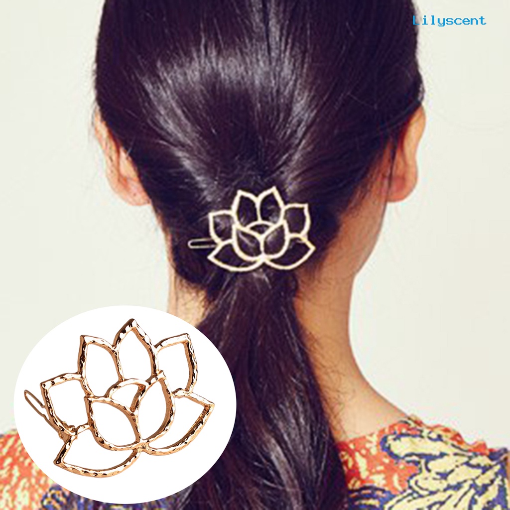 Ls Jepit Rambut Bentuk Lotus Warna Emas Bahan Alloy Anti Jatuh Untuk Wanita