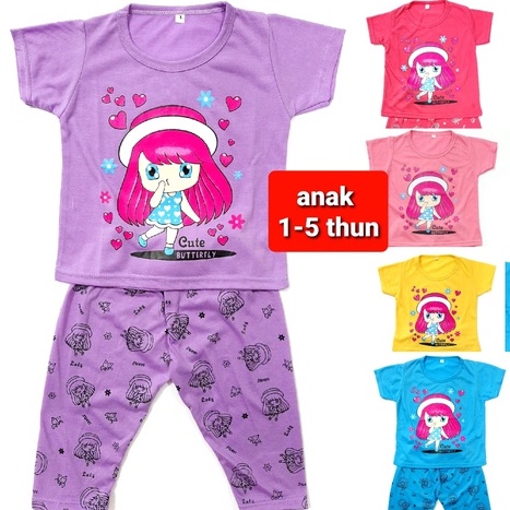 ( Grosir ) 1-5 thun MIX setelan CP kaos anak perempuan ( 50 pcs =1 klik) baju random gambar campur pakaian