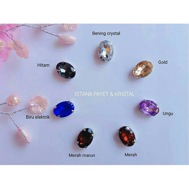 1 lusin kristal jahit cangkang bentuk oval besar (10x14mm) aneka warna