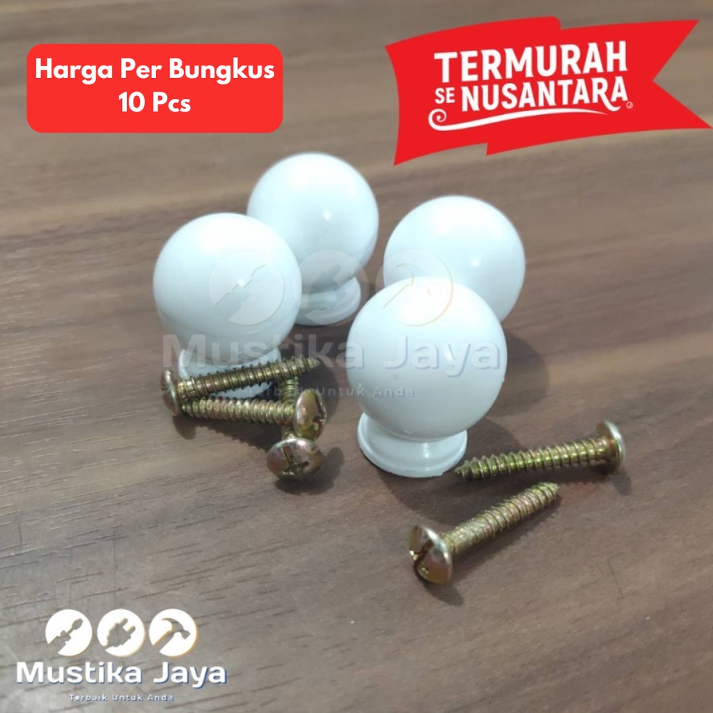 (10pcs) Handle Lemari Laci Bola Bulat Putih