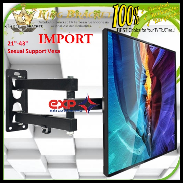 Bracket TV TOSHIBA 14 s/d 43 inch 6 ARAH FULL BESI SUPER KOKOH GARANSI 100% ORI