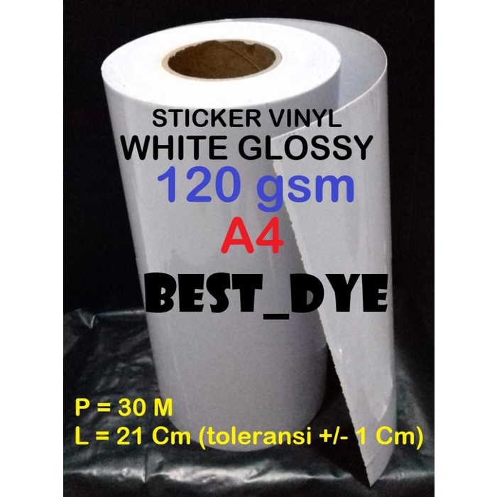 

Sticker Vinyl Inkjet 120 GR White Glossy, uk.A4= 21 Cm x 30 M, 1 Roll