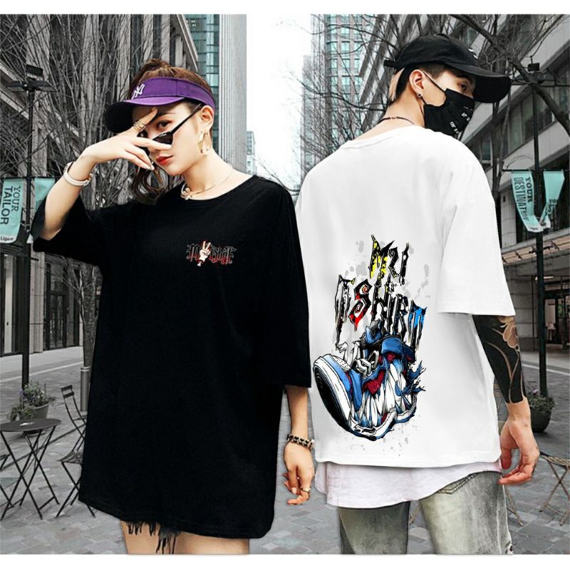 BAJU KAOS PRIA COWOK MOTIF TERBARU SHOES BLACK WHITE