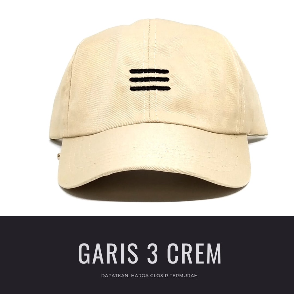 Termurah Topi baseball / garis tiga / challange / reclusive / kaktus / smile / pesawat kertas / yours / brotosaurus dino / daun kecil rasta / pohon kelapa  ring premium dan pertamax pria wanita kpop korea-Garis crem