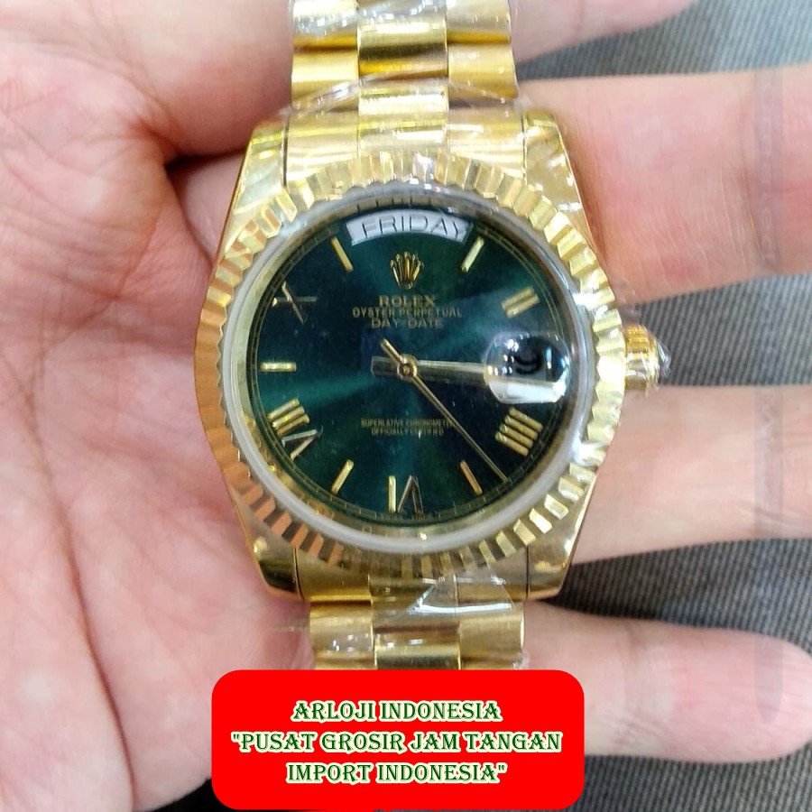 Hot Sale Jam Tangan Wanita ROLEX DayDate Gold Green Garansi 1th