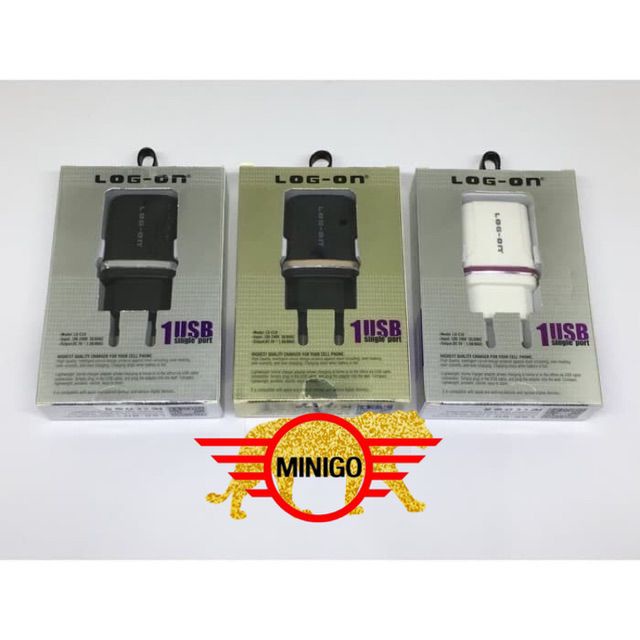 MINIGO LOG ON CHARGER MICRO/ANDROID, IPHONE , TYPE C 1OP 1.0A LO-C10 (SUDAH TERMASUK KABEL 1 METER)