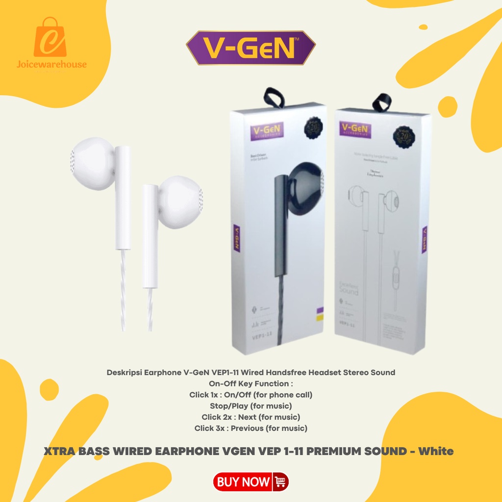 XTRA BASS WIRED EARPHONE HANDSFREE VGEN VEP 1-11 PREMIUM SOUND