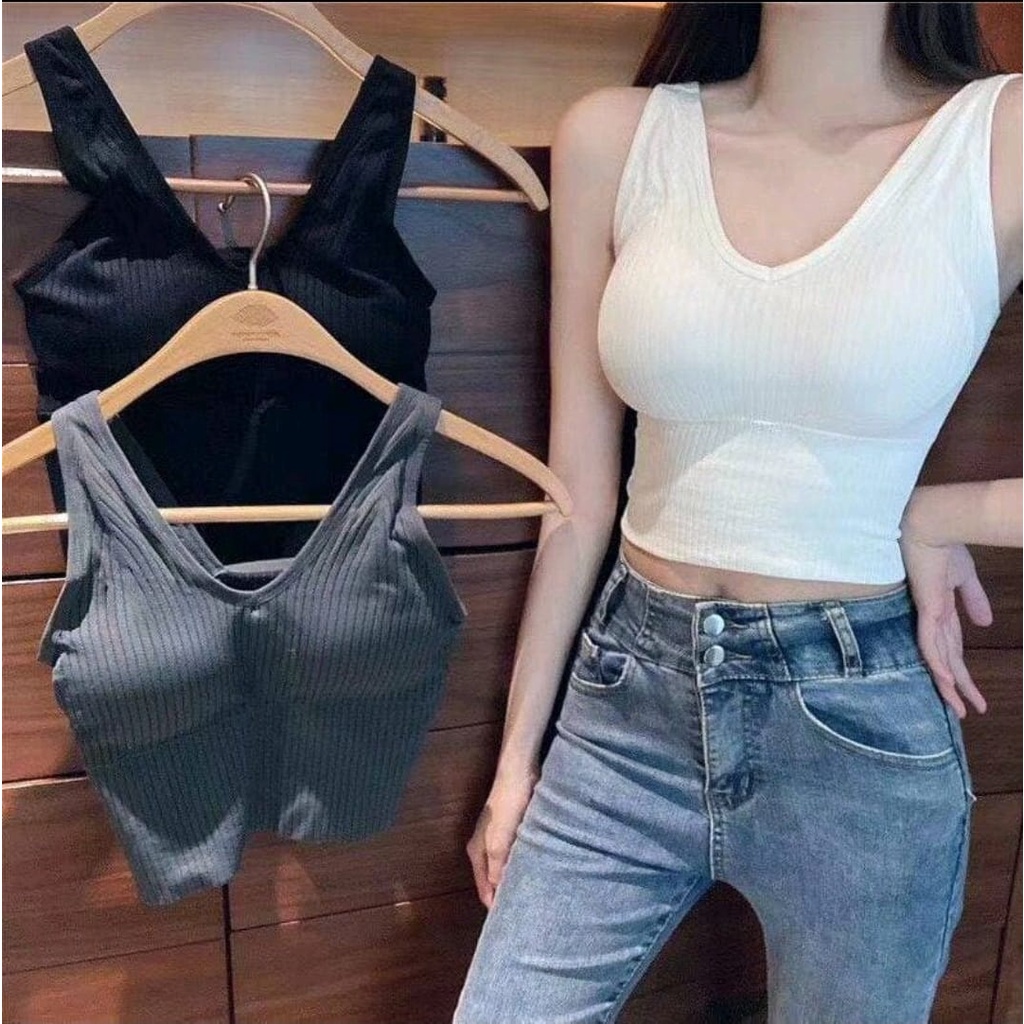 V NECK TANKTOP TANK TOP BRA KOREAN STYLE