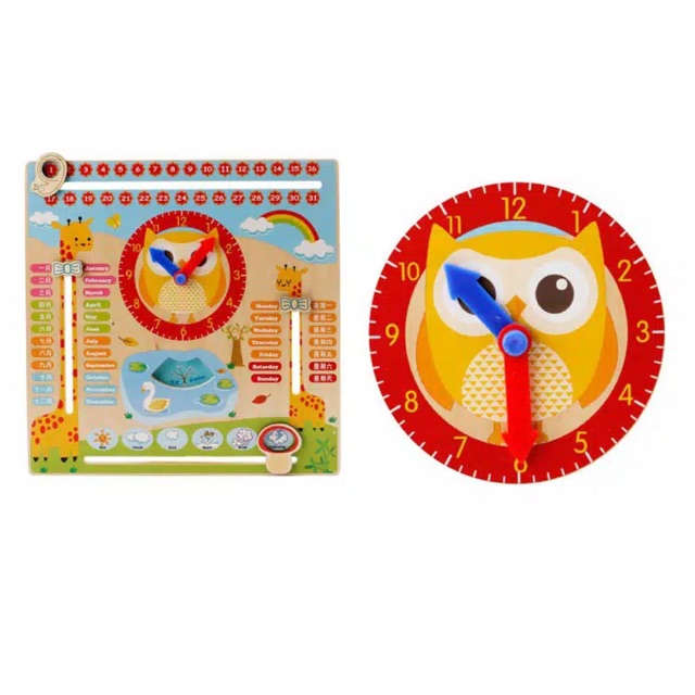 Mainan Edukasi Owl Calendar Clock Board Montessori