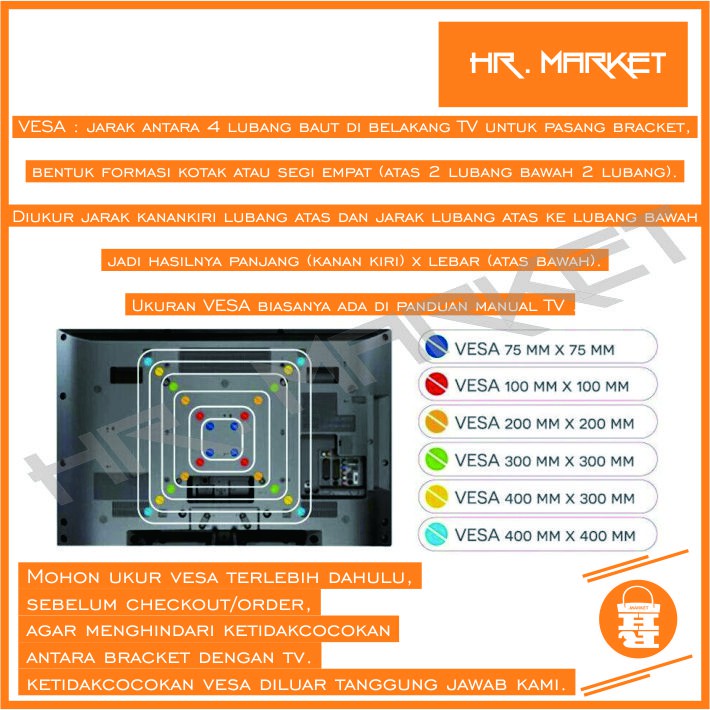 Bracket/Braket/Breket TV 32 40 42 43 29 24 21 Inch Led Lcd 17 - 43 Inci Bisa Nunduk Dangak HR1