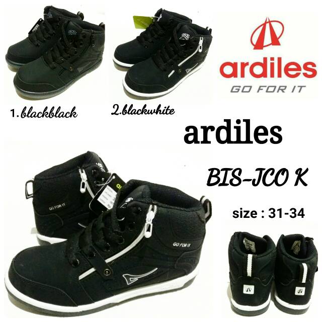 Sepatu sekolah unisex junior ardiles BIS JCO Black white dan Black black murah dan baru