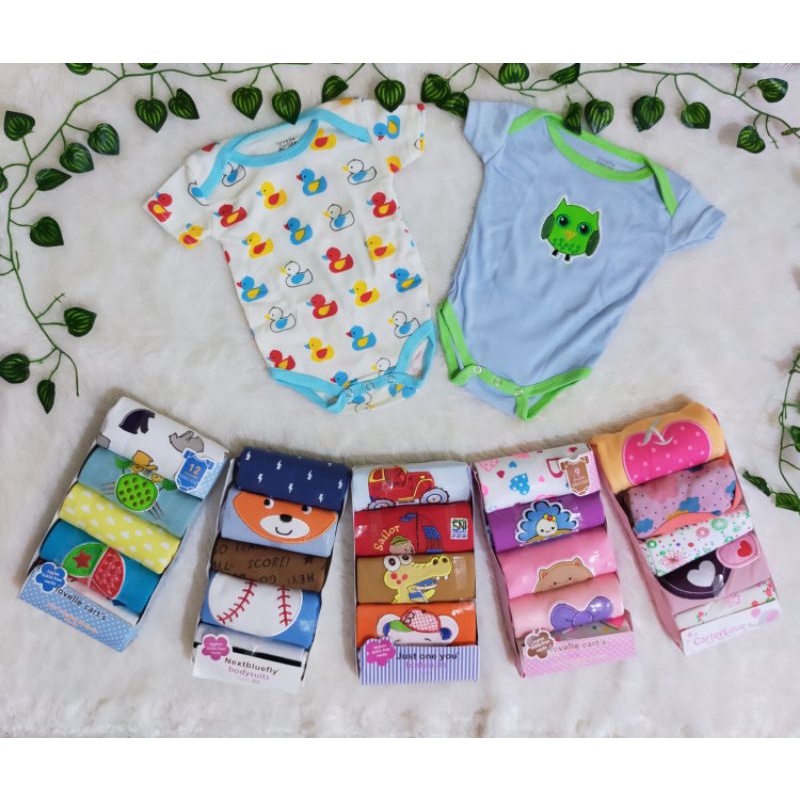 Isi 5 Jumper Pendek Lovelle Cart's Body Suit Baby Boy Girl 3m 6m 9m 12m cewek cowok