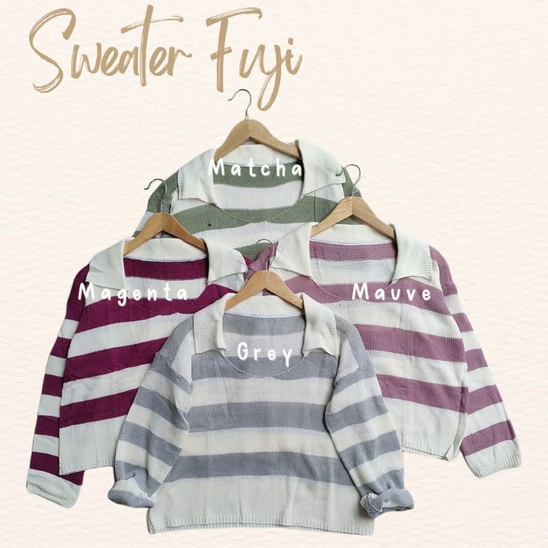 FUJI CROP SWEATER RAJUT ALDA STRIP  GARIS OVERSIZE // SWEATER RAJUT MOTIF GARIS