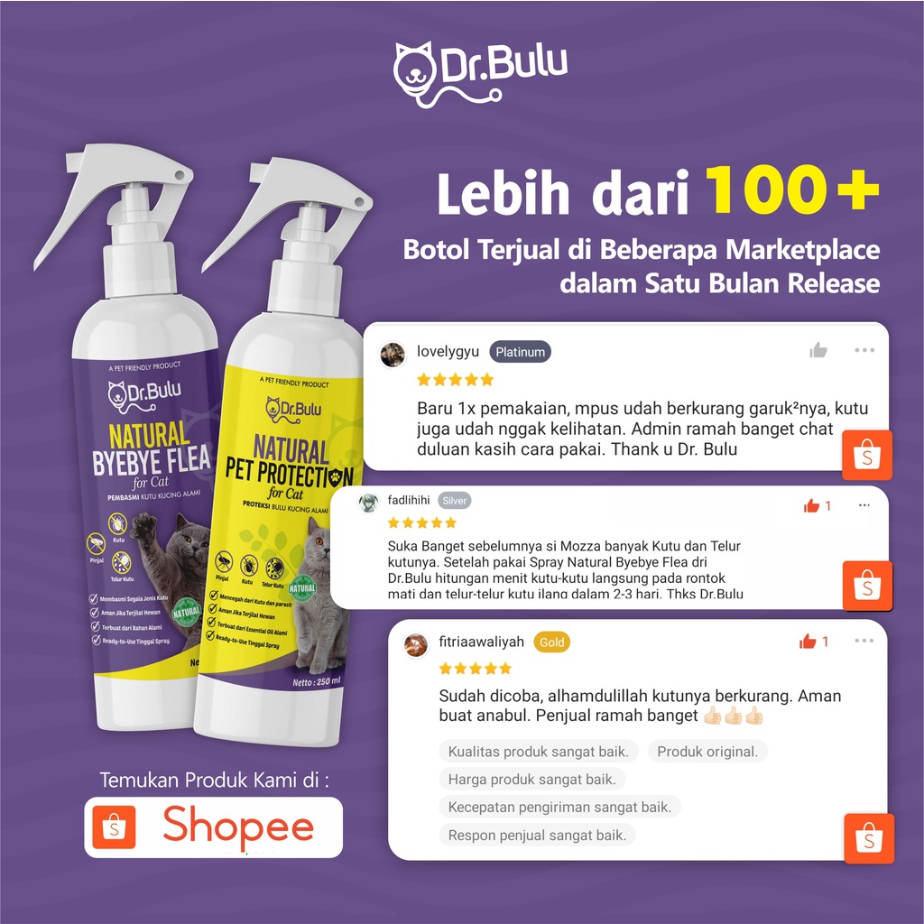 Dr.Bulu - Natural Bye Bye Fleas For Cat - Pembasmi Kutu Kucing Alami, Obat Kutu Kucing Hamil