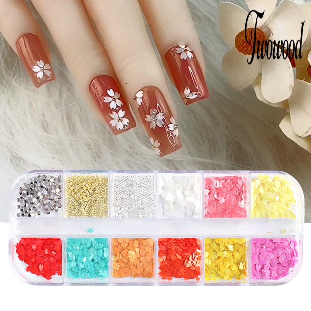 1 Kotak Daun Bunga Sakura Bahan Resin Tahan Air Untuk Dekorasi Nail Art