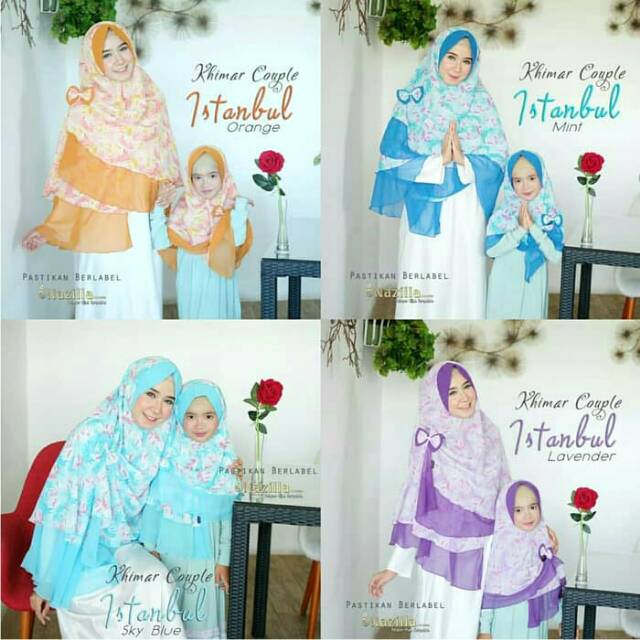Khimar Cerutti Couple. Jilbab Nazilla. Kerudung Ceruty Motif. Hijab Syari